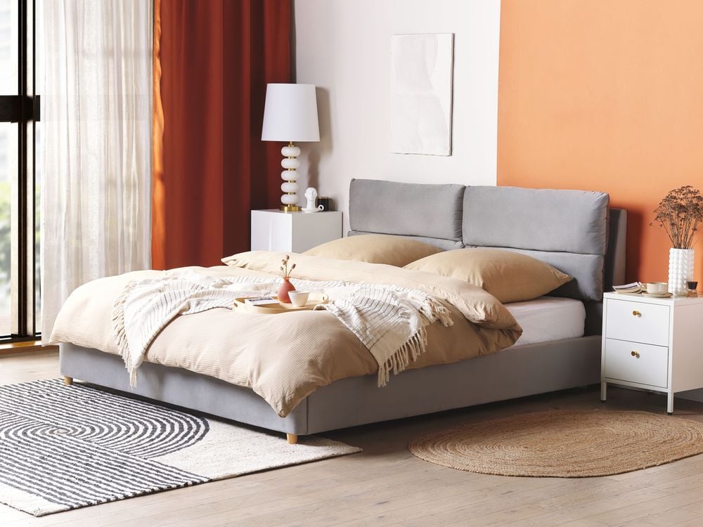 Letto matrimoniale con contenitore velluto grigio chiaro 180 x 200 cm