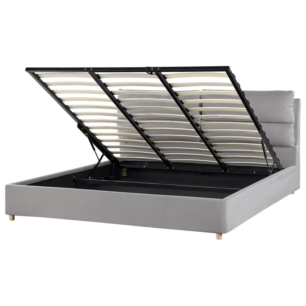 Letto matrimoniale con contenitore velluto grigio chiaro 180 x 200 cm