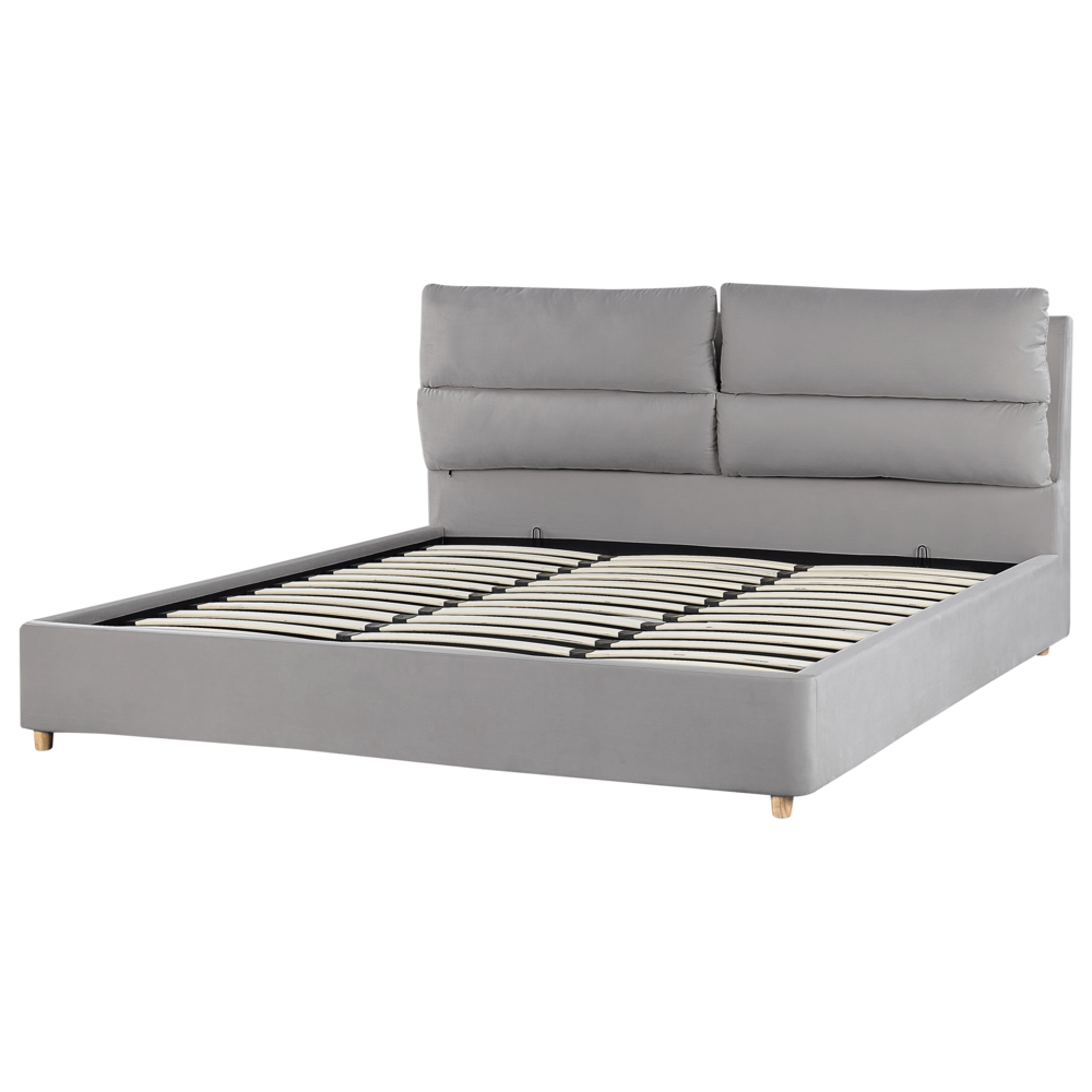 Letto matrimoniale con contenitore velluto grigio chiaro 180 x 200 cm