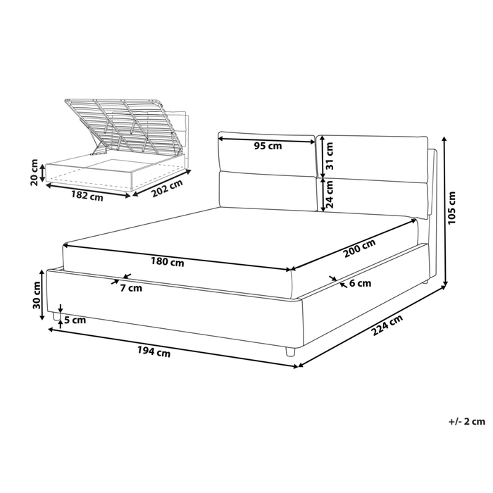 Letto matrimoniale con contenitore velluto grigio chiaro 180 x 200 cm