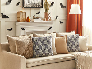 Set di 2 cuscini decorativi in velluto grigio fantasmi 45 x 45 cm quadrati moderni accessori per la decorazione autunnale di Halloween