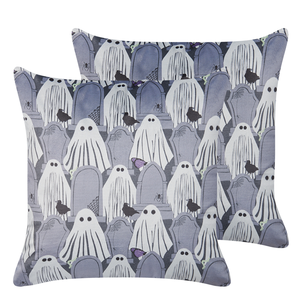Set di 2 cuscini decorativi in velluto grigio fantasmi 45 x 45 cm quadrati moderni accessori per la decorazione autunnale di Halloween