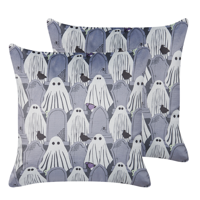 Set di 2 cuscini decorativi in velluto grigio fantasmi 45 x 45 cm quadrati moderni accessori per la decorazione autunnale di Halloween