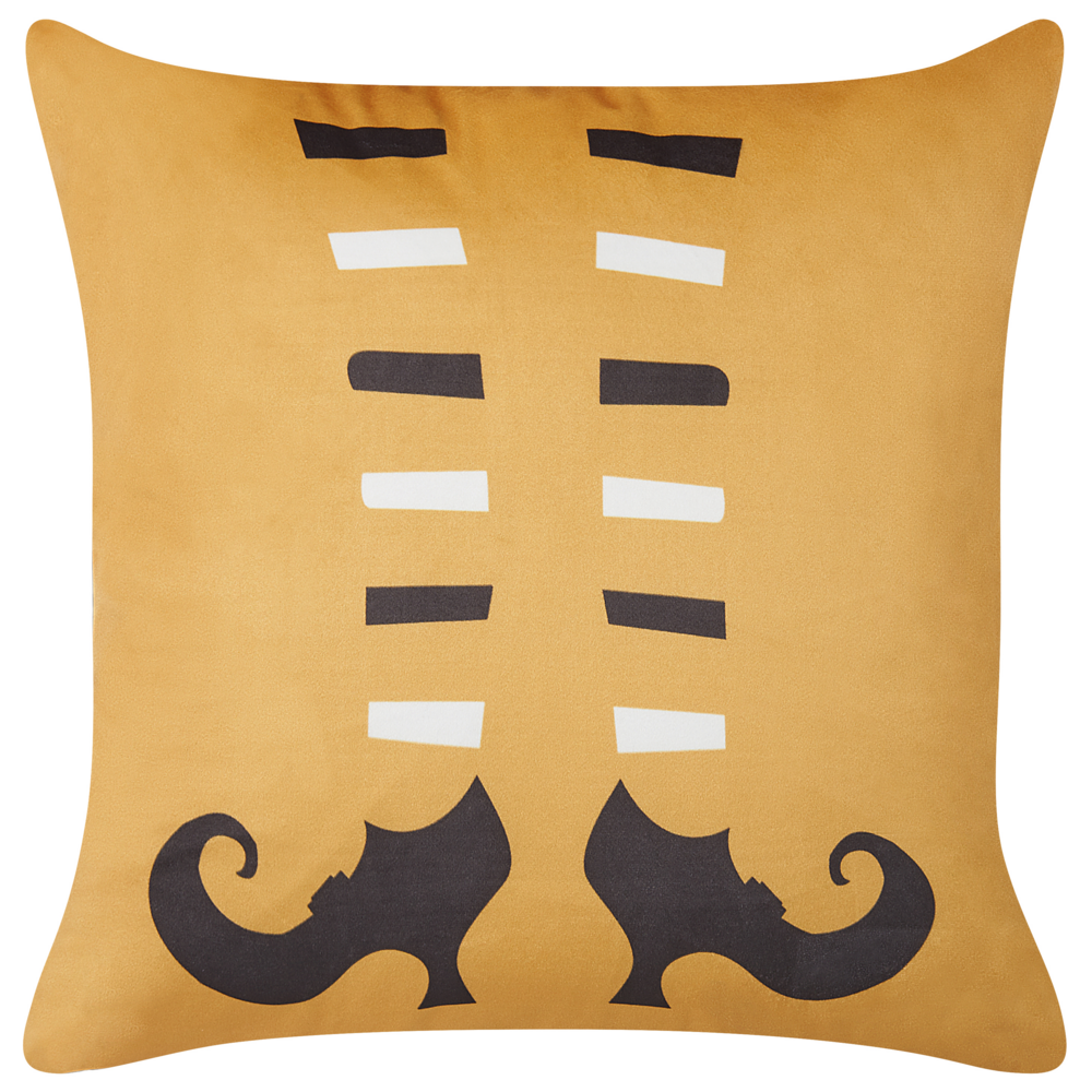 Set di 2 cuscini decorativi in velluto arancione con scarpe da strega modello 45 x 45 cm quadrati moderni accessori per la decorazione autunnale di Halloween