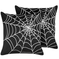 Set di 2 cuscini decorativi in velluto nero motivo ragnatela 45 x 45 cm quadrati moderni accessori per la decorazione autunnale di Halloween