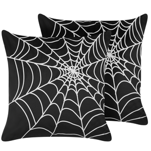Set di 2 cuscini decorativi in velluto nero motivo ragnatela 45 x 45 cm quadrati moderni accessori per la decorazione autunnale di Halloween