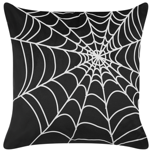 Set di 2 cuscini decorativi in velluto nero motivo ragnatela 45 x 45 cm quadrati moderni accessori per la decorazione autunnale di Halloween
