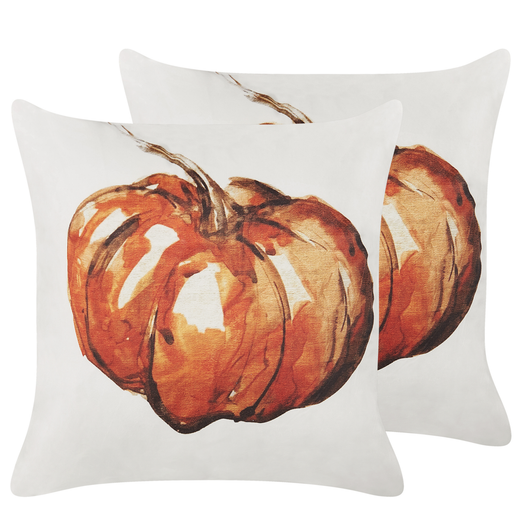 Set di 2 cuscini decorativi velluto beige fantasia zucca 45 x 45 cm Quadrato moderno E Minimalista Decorazione Autunnale Accessori
