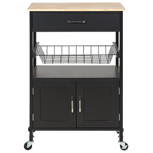Carrello da cucina nero e legno chiaro con cassetto e armadietto