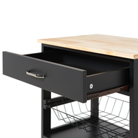 Carrello da cucina nero e legno chiaro con cassetto e armadietto