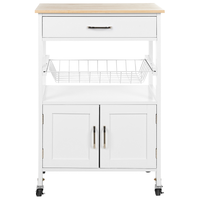 Carrello da cucina bianco e legno chiaro con cassetto e armadietto