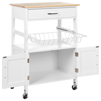 Carrello da cucina bianco e legno chiaro con cassetto e armadietto