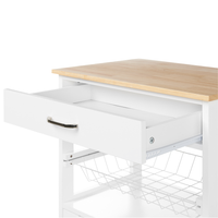 Carrello da cucina bianco e legno chiaro con cassetto e armadietto