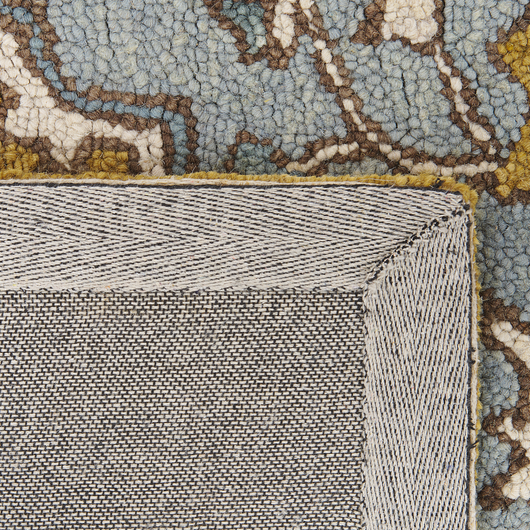 Tappeto in lana gialla e blu motivo foglie 200 x 200 cm stile orientale vintage soggiorno camera da letto