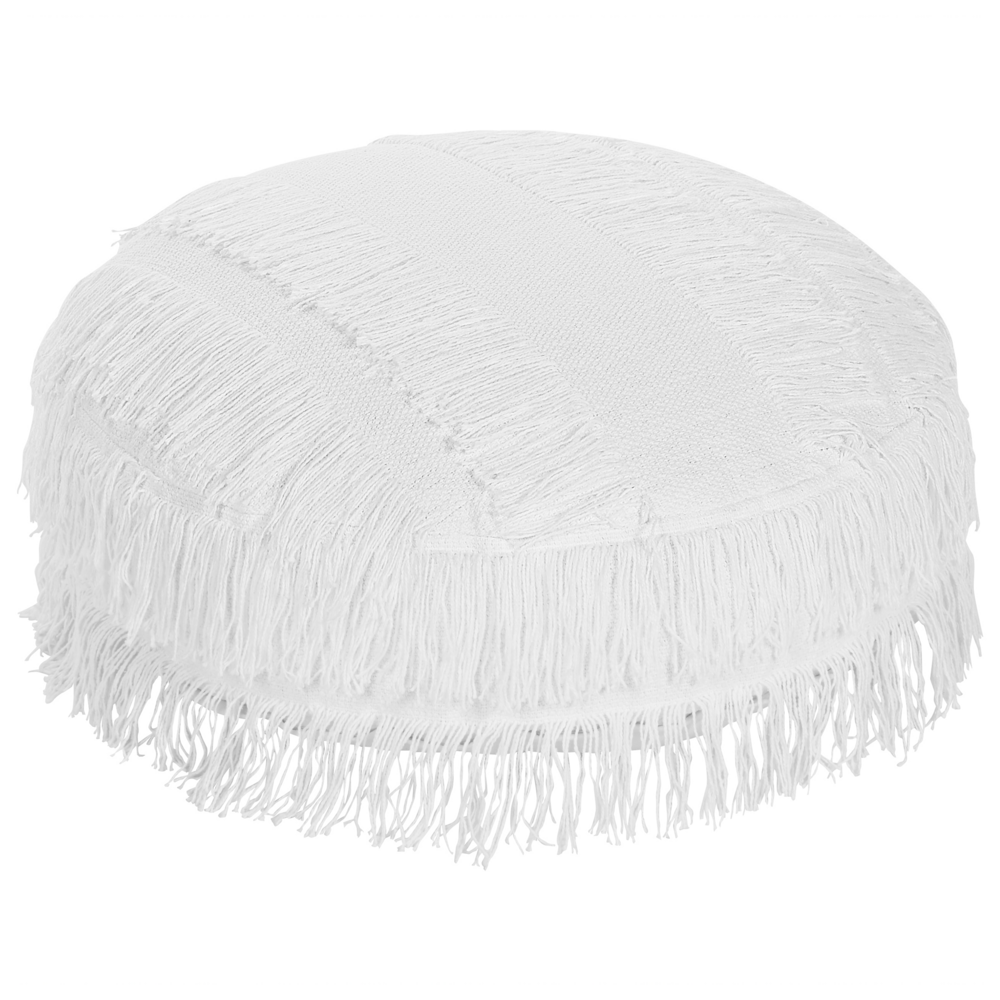 Pouf colore bianco in cotone ⌀ 50 cm dalla forma rotonda stile boho cuscino da pavimento