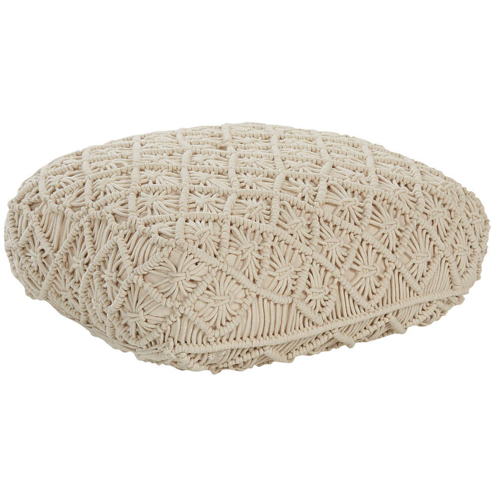 Pouf in cotone beige 50 x 50 cm cuscino di seduta in stile boho motivo macramé