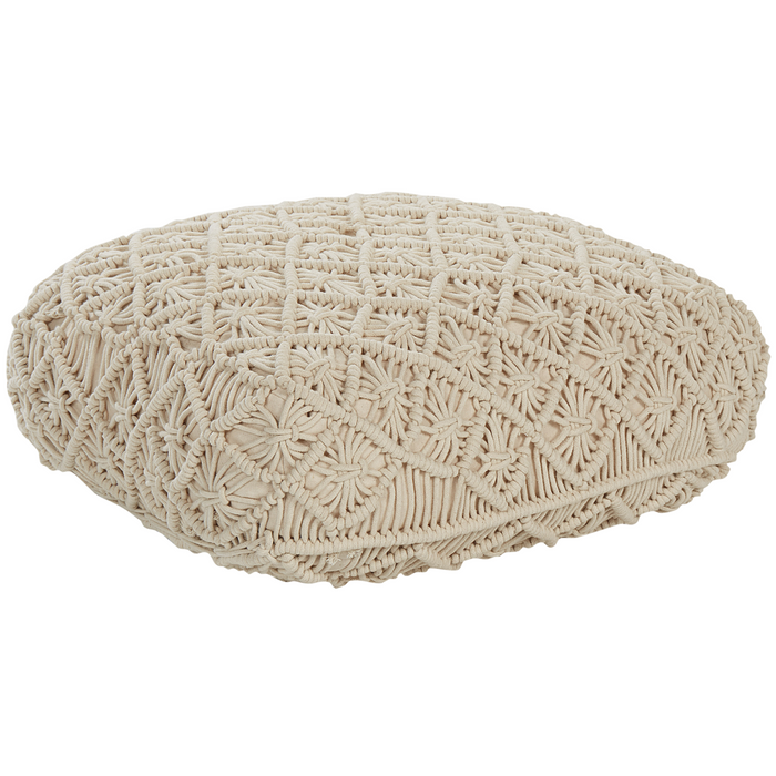 Pouf in cotone beige 50 x 50 cm cuscino di seduta in stile boho motivo macramé