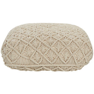 Pouf in cotone beige 50 x 50 cm cuscino di seduta in stile boho motivo macramé