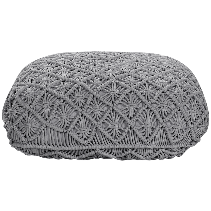 Pouf in cotone grigio 50 x 50 cm cuscino di seduta in stile boho motivo macramé