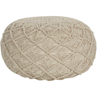 Pouf in cotone imbottito 50 x 30 cm beige con motivo macramé stile boho per camera da letto o soggiorno