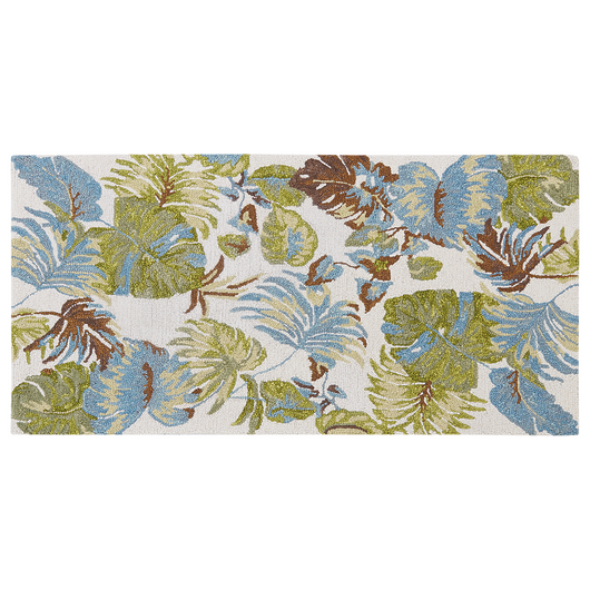 Tappeto di lana multicolore con motivo a foglie 80 x 150 cm stile boho rustico camera da letto soggiorno