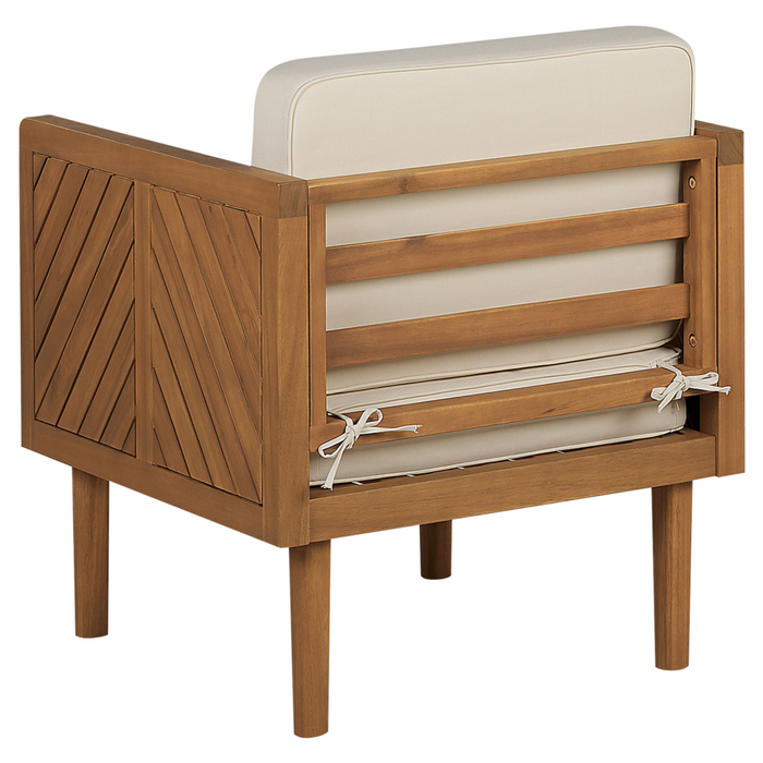 Sedia da giardino in legno di acacia cuscini beige chiaro moderni in stile rustico