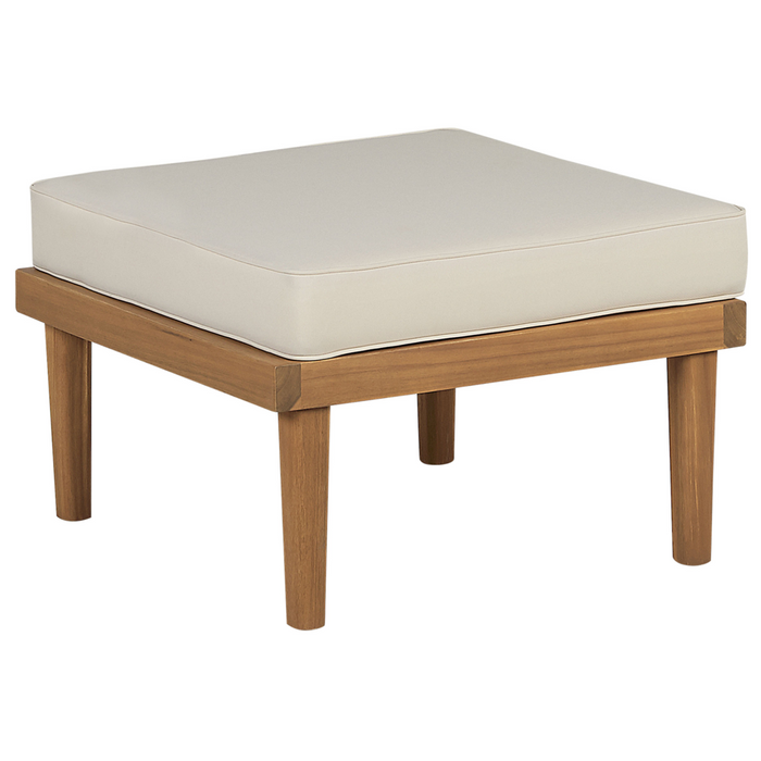 Ottomana legno chiaro e cuscino poliestere beige chiaro ottomano per esterni e interni resistenti agli agenti atmosferici