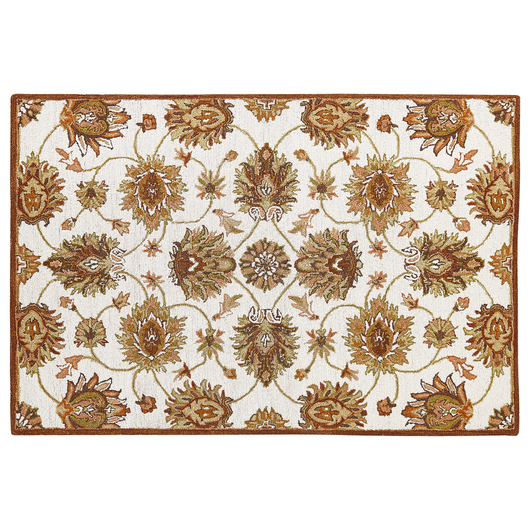 Tappeto in lana beige e marrone 140 x 200 cm a pelo lungo motivo orientale