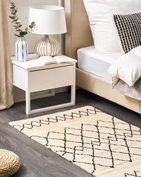 Tappeto tappetino Tappeto Tessuto Poliestere Beige e Nero Shaggy Motivo Geometrico Rettangolare 80 x 150 cm