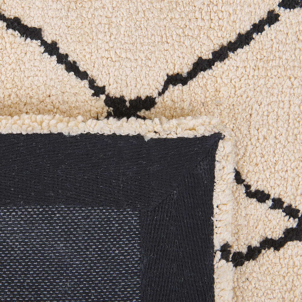 Tappeto tappetino Tappeto Tessuto Poliestere Beige e Nero Shaggy Motivo Geometrico Rettangolare 80 x 150 cm