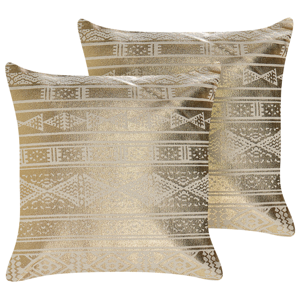 Set di 2 cuscini in cotone oro 50 x 50 cm motivo geometrico metallizzato glamour