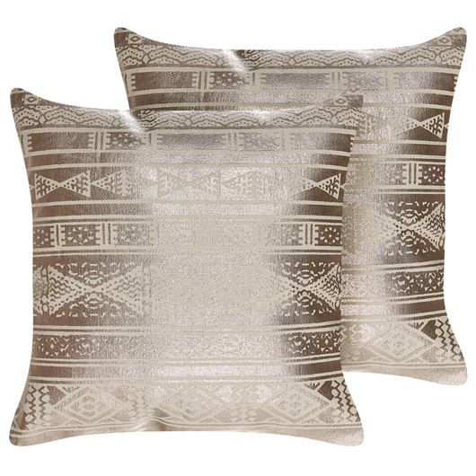 Set di 2 cuscini in cotone oro rosa 50 x 50 cm motivo geometrico metallizzato glamour