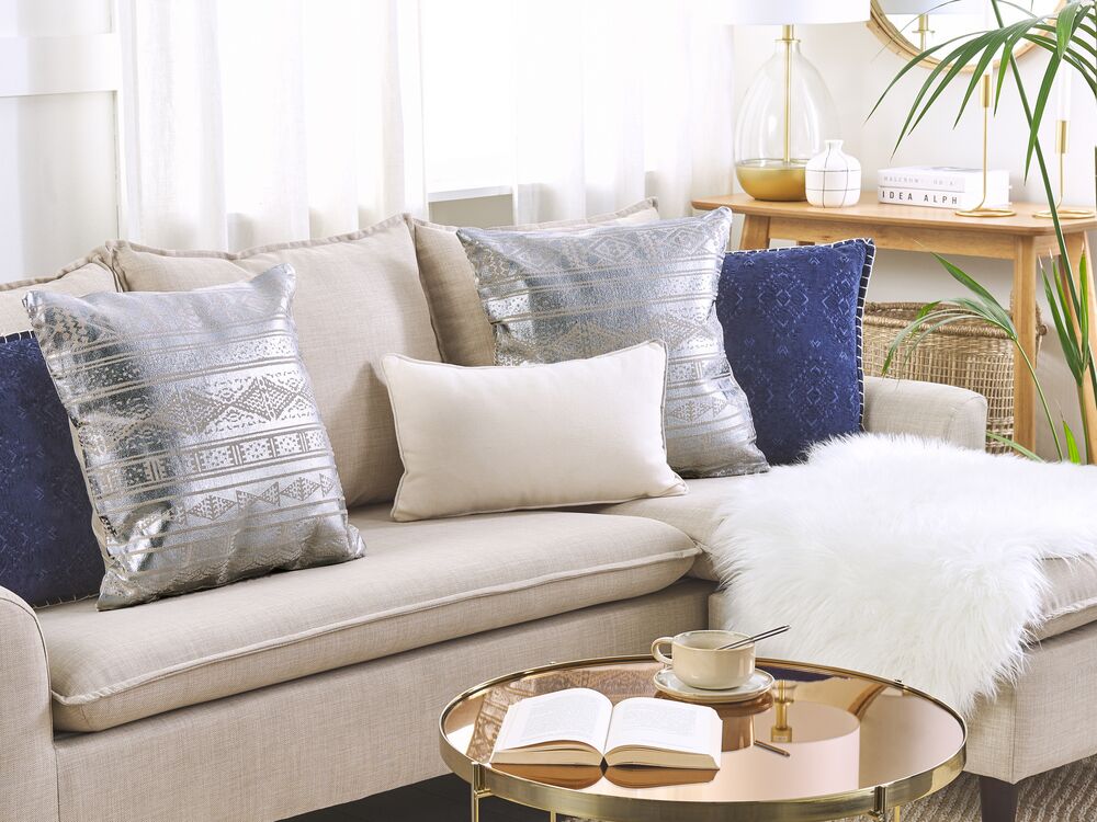 Set di 2 cuscini in cotone argento 50 x 50 cm motivo geometrico metallizzato glamour