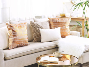 Set di 2 cuscini in cotone ramato 50 x 50 cm motivo geometrico metallizzato glamour