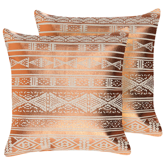 Set di 2 cuscini in cotone ramato 50 x 50 cm motivo geometrico metallizzato glamour