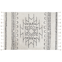 Tappeto nero e bianco sporco cotone 140 x 200 cm motivo geometrico nappe moderno orientale