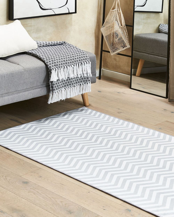 Tappeto passatoia bianco grigio poliestere 80 x 200 cm rettangolare chevron design