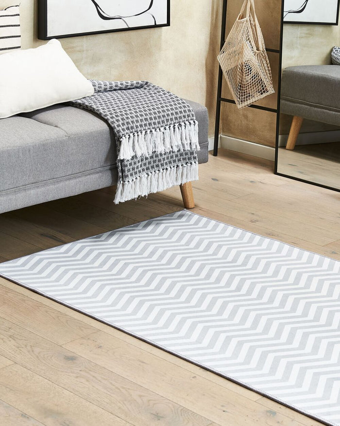 Tappeto passatoia bianco grigio poliestere 70 x 200 cm rettangolare chevron design