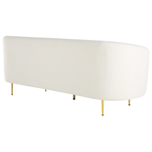 Divano 3 posti in poliestere di colore bianco con gambe dorate stile glamour retrò soggiorno