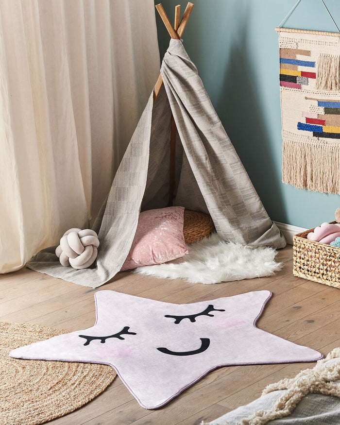 Tappeto rosa 120 x 120 cm a pelo corto a forma di stella per la sala giochi dei bambini