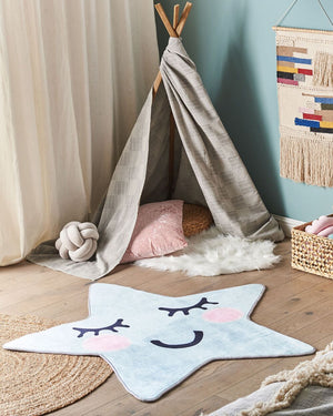 Tappeto blu 120 x 120 cm a pelo corto a forma di stella per la sala giochi dei bambini