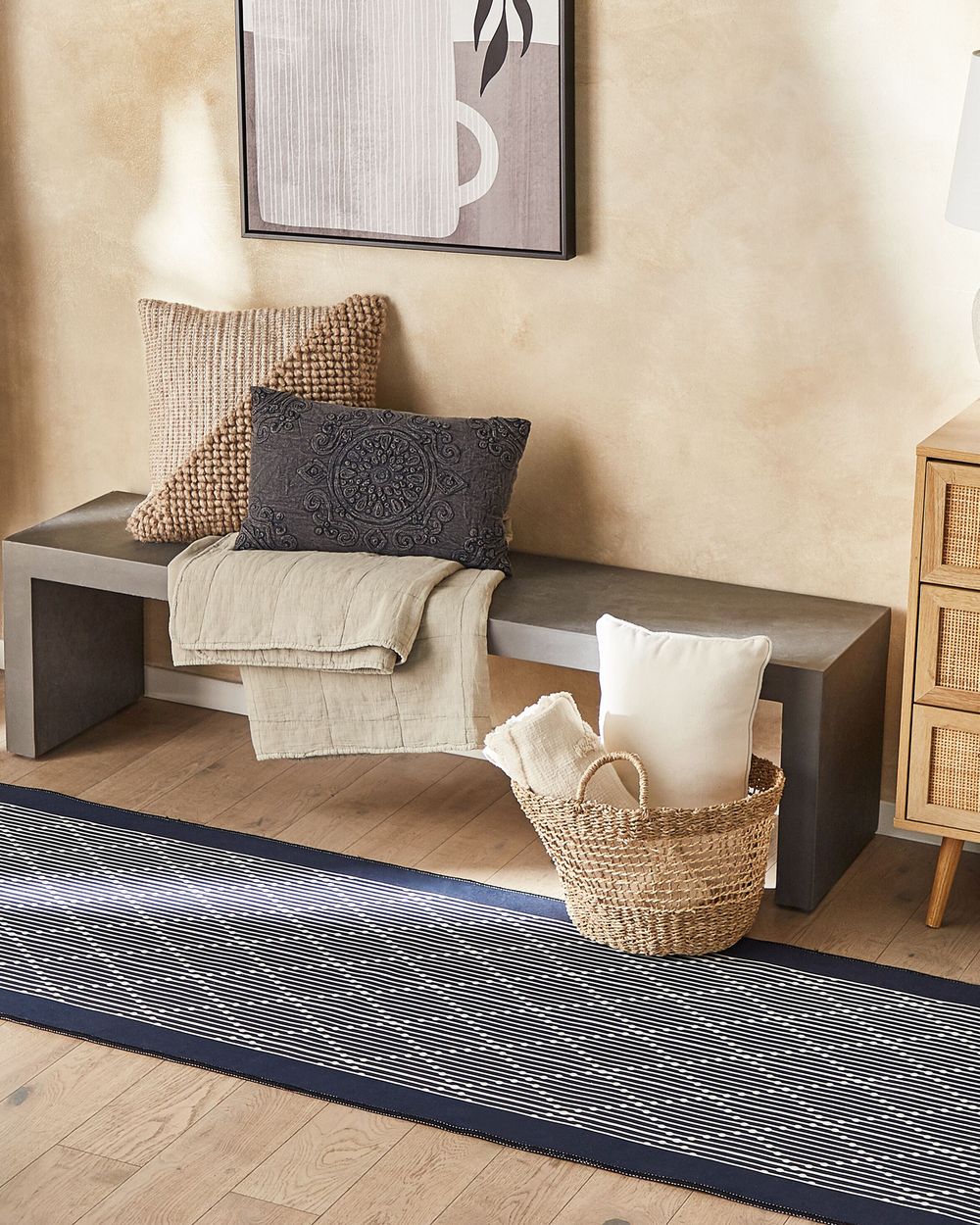 Tappeto in poliestere bianco e blu, 80 x 240 cm, motivo geometrico, antiscivolo, tradizionale, soggiorno, camera da letto, corridoio