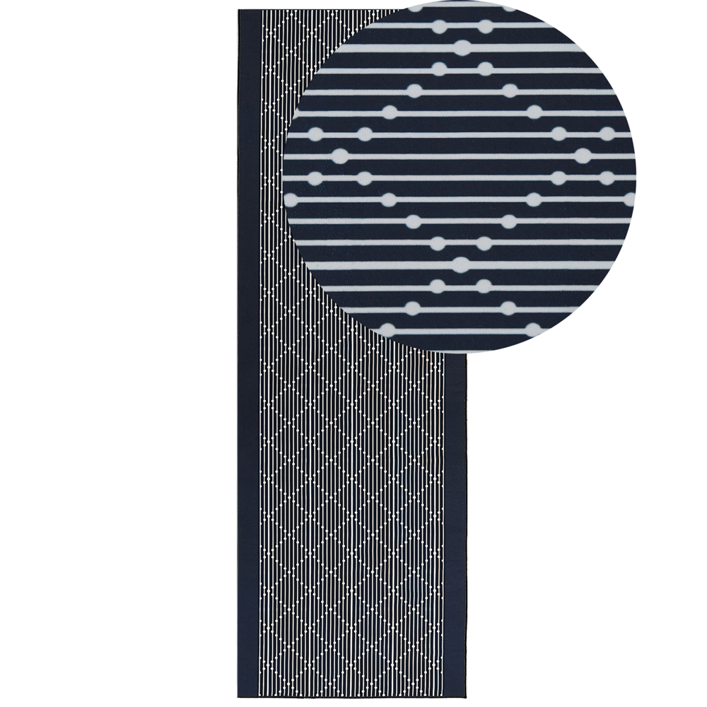 Tappeto in poliestere bianco e blu, 80 x 240 cm, motivo geometrico, antiscivolo, tradizionale, soggiorno, camera da letto, corridoio