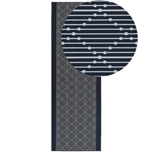 Tappeto in poliestere bianco e blu, 80 x 240 cm, motivo geometrico, antiscivolo, tradizionale, soggiorno, camera da letto, corridoio
