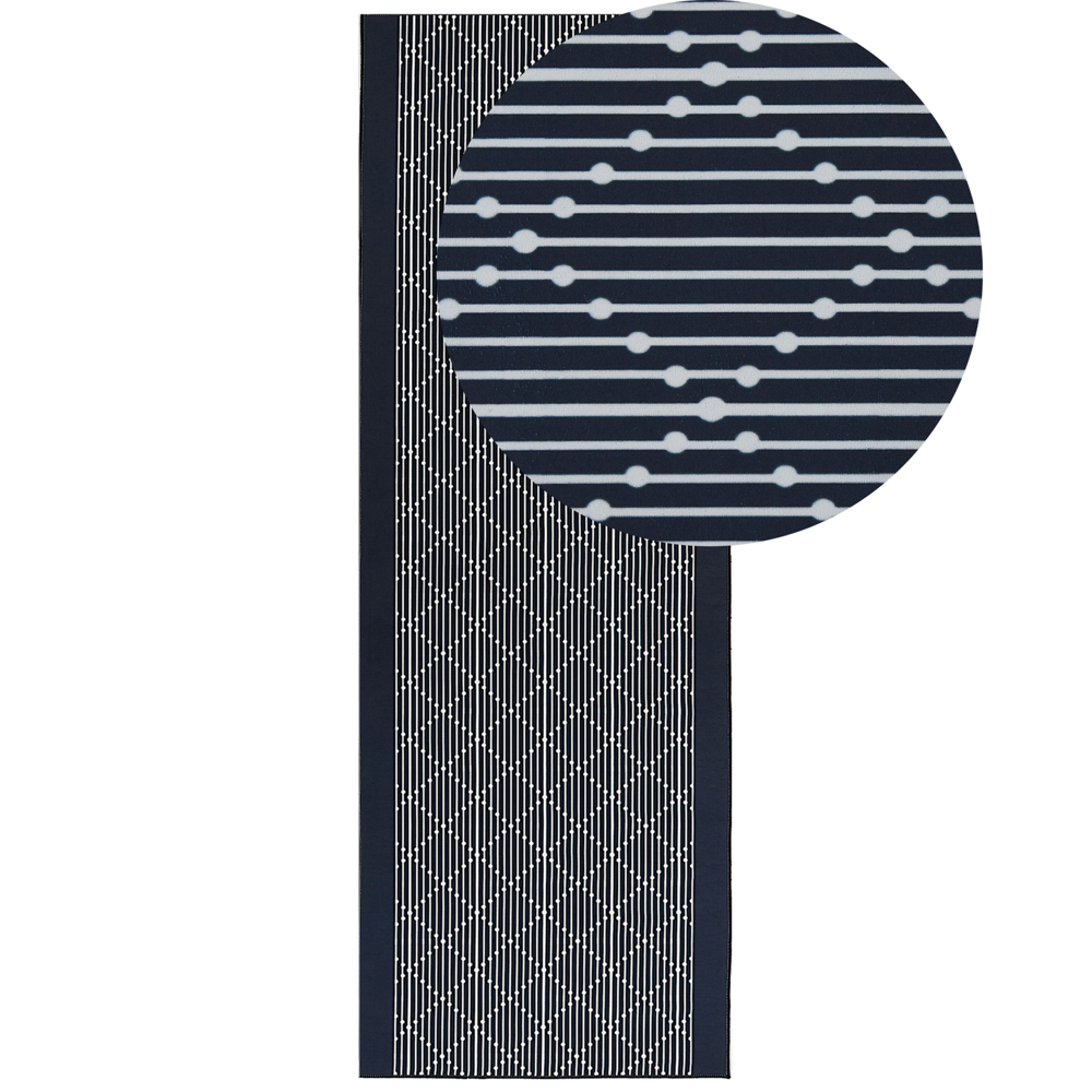 Tappeto in poliestere bianco e blu 70 x 200 cm motivo geometrico sfondo antiscivolo soggiorno tradizionale camera da letto corridoio