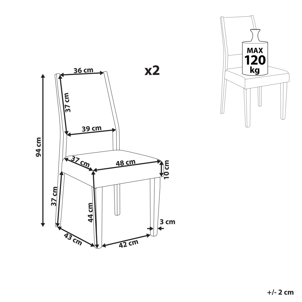 Set di 2 sedie da pranzo in legno scuro con decorativo design moderno e tradizionale