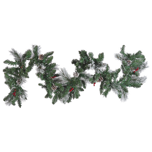 Festone LED verde bianco 180 cm materiale sintetico artificiale rami di Natale pigne bacche