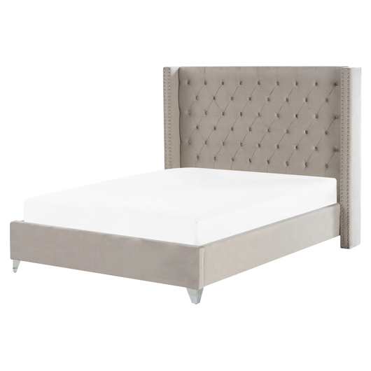 Letto a doghe velluto grigio chiaro imbottito trapuntato poggiatesta 160 x 200 cm stile glamour elegante