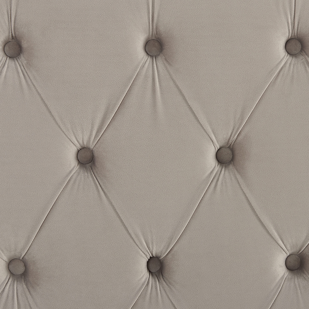 Letto matrimoniale a doghe velluto grigio chiaro imbottito trapuntato poggiatesta 180 x 200 cm stile glamour elegante