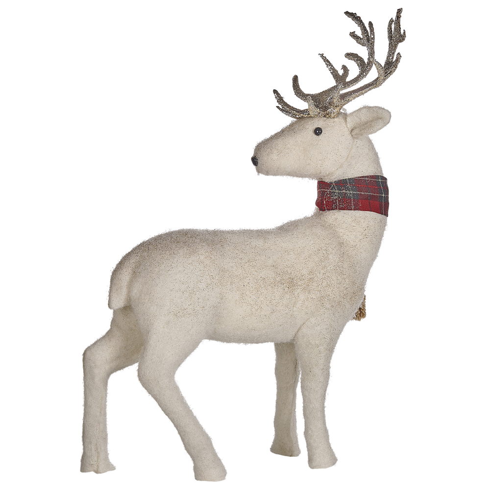 Figura decorativa renna ecopelle bianco argento rosso verde 51 cm natale soggiorno